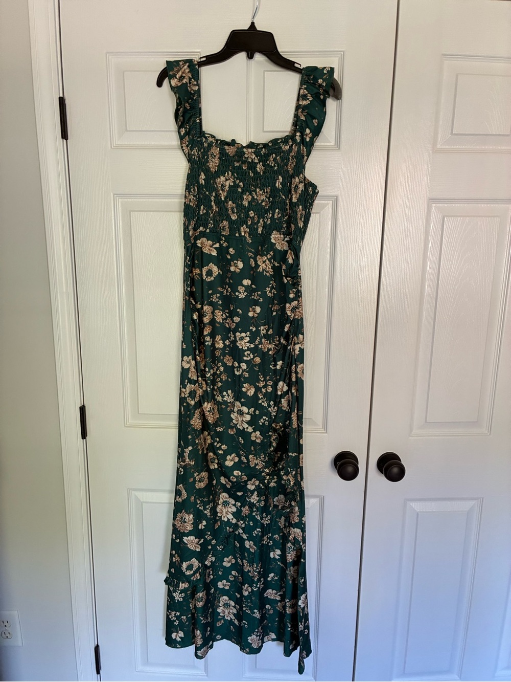 Green Floral Maxi Dress with Ruffle Straps
